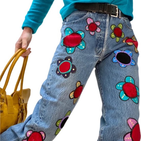 VINTAGE LEVIS 501 PATCHWORK JEANS LESLIE HAMEL JEANS SIZE 29 - Picture 3 of 6